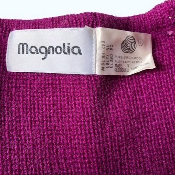 Vintage 80s Magnolia Wool Cardigan Sweater Burgundy Purple Nautical Crest Chunky - Picture 7 of 12
